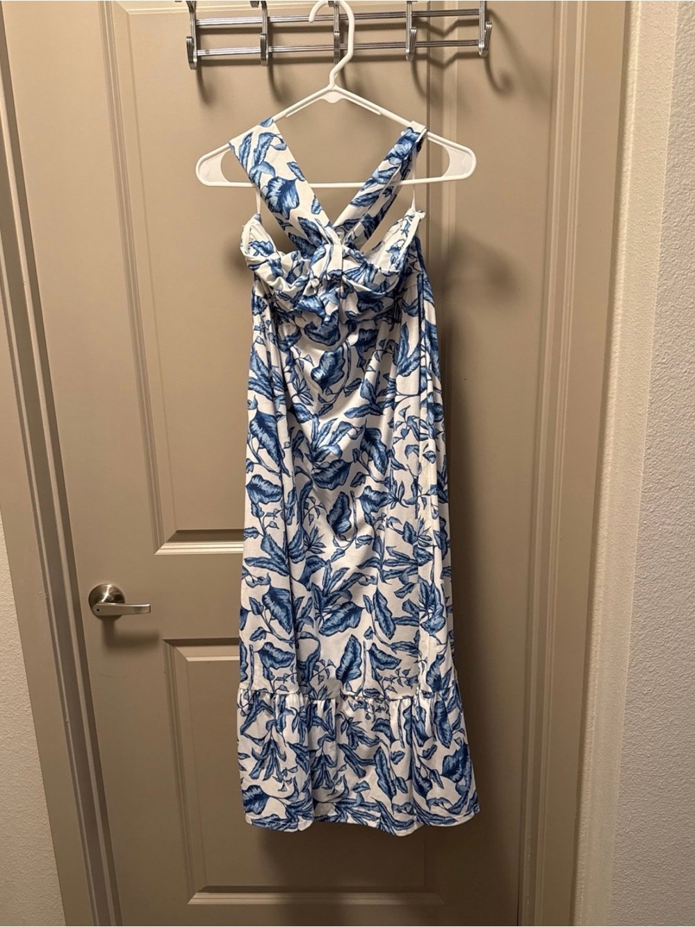 Grace Karin Blue and White Floral Maxi Dress with Twist Back